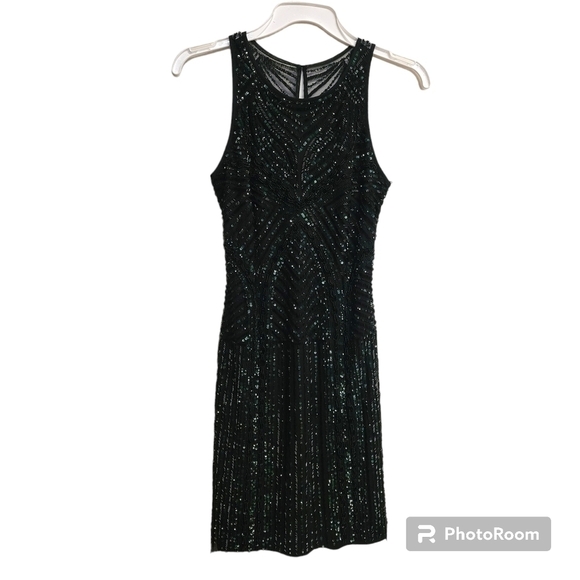 Aidon Mattox Black Beaded Sequin Sleeveless Cocktail Dress - Picture 1 of 12